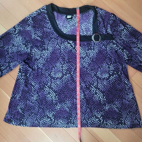 Vintage y2k square neckline purple abstract blouse office workwear professional - Picture 6 of 9